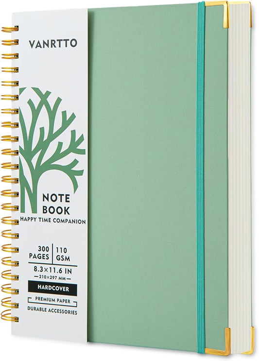 VANRTTO Hardcover Spiral Notebook 8.5x11 IN Notebooks College Ruled Green | Hardcover Notebook of 110 GSM Lined Paper Notebooks for Work, School, 300 Pages A4 Notebooks College Ruled for Women and Men