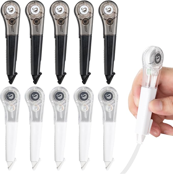 Correction Tape Pen, 10-Count Pack, 19.69ft Each, Dry Instantly, Stretch Resistant, not Easy to Break, as Smooth as Writing, Perfect for School, Office Supplies, Black White