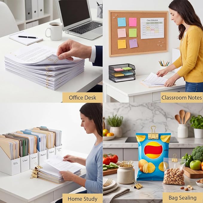 BESARME Gold Paper Clips and Binder Clips Set, 279 Pcs Gold Desk Accessories Assorted Office Essentials in Organizer Box for Office School Home Paper Sorting Note Pinning