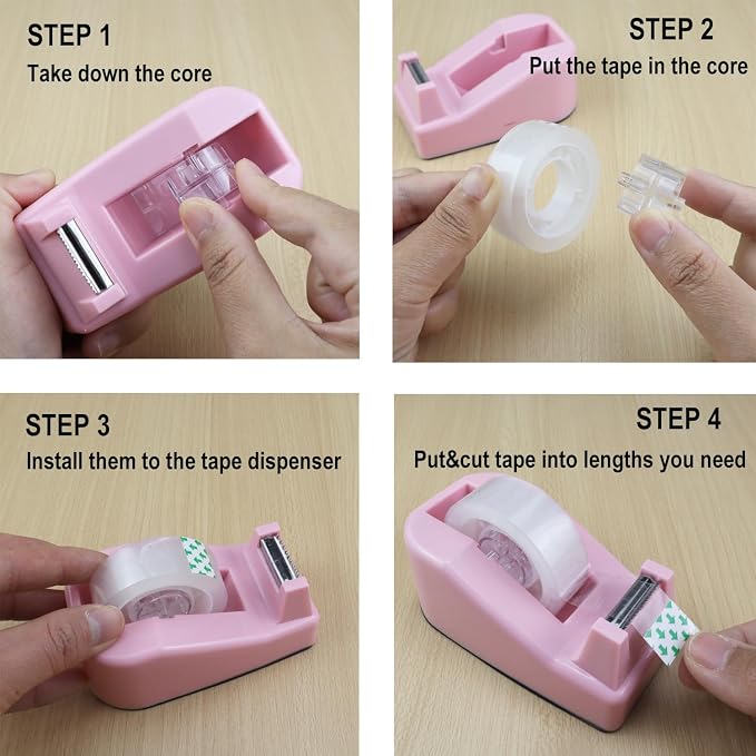 Desktop Tape Dispenser,1 Pack Black Tape Dispensers with 12Rolls Transparent Tape, for Packaging in Office,Restaurant, Flower Shop,Cake Shop (Black)