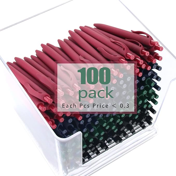 deegtran 100 Pack No Bleed Blue Barrel Click Pens, Wholesale Retractable Ballpoint Pens, Medium Point, Smooth Ink, 1.0MM Black Ink