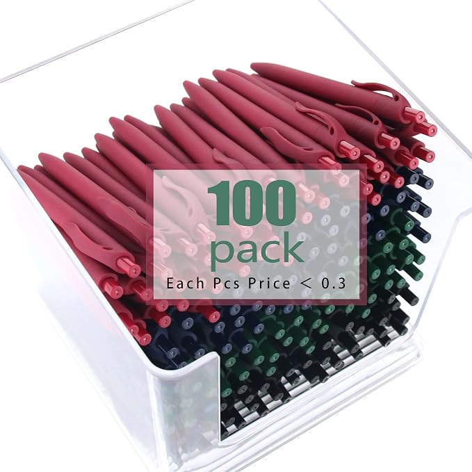 deegtran 100 Pack No Bleed Teal Blue Barrel Click Pens, Wholesale Retractable Ballpoint Pens, Medium Point, Smooth Ink, 1.0MM Black Ink