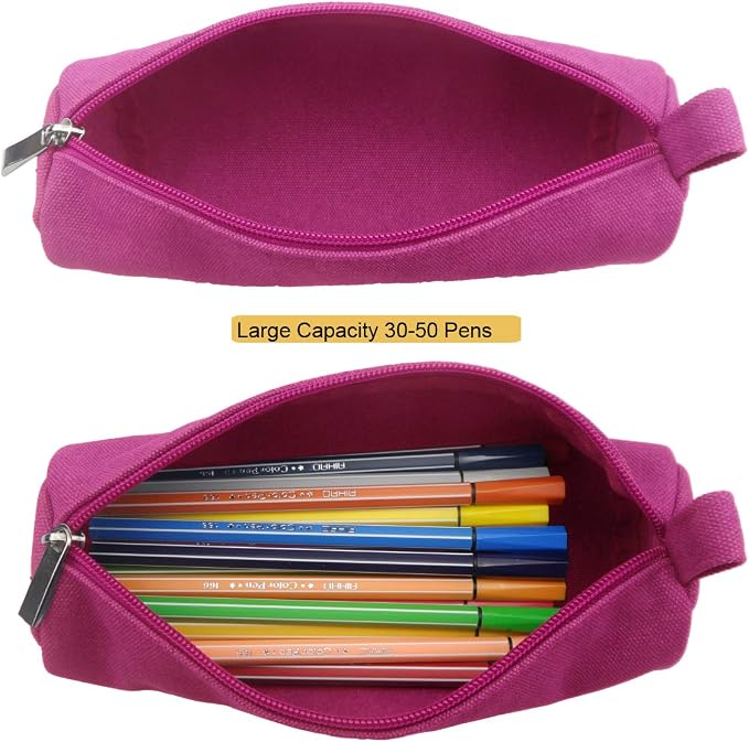 Enyuwlcm Heavy Canvas Stationery Stylish Simple Pencil Bag and Durable Compact Zipper Pencil Case Pouch 1 Pack Pink