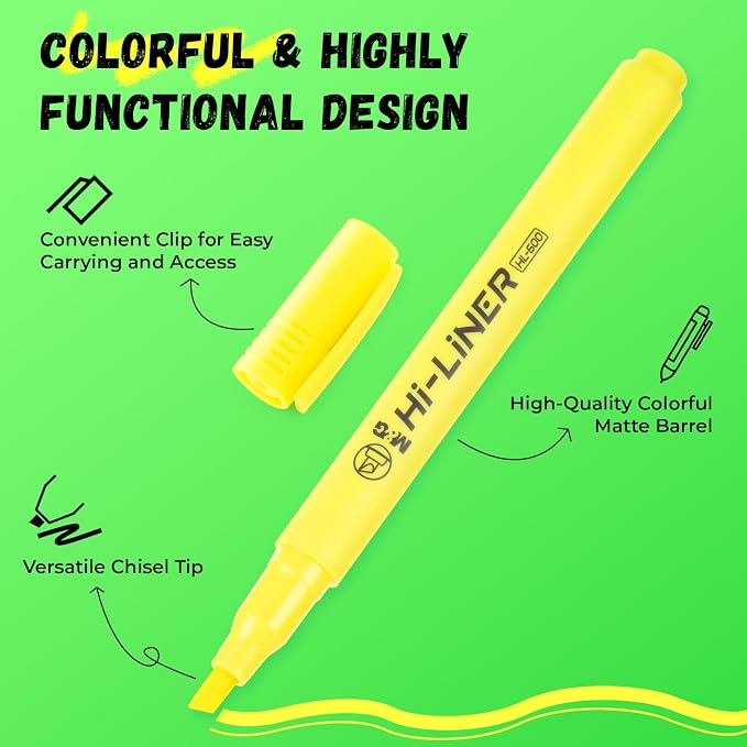 M&G Liner Highlighters, 12-Count Pack Yellow Highlighters, Chisel Tip No Bleed Highlighter Pens for Office Documents, Planning, and Everyday Organization