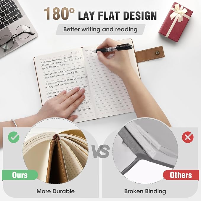 ENOMY Personalized Notebook Set Custom Leather Journal with Stylus Pens Gift,Khaki