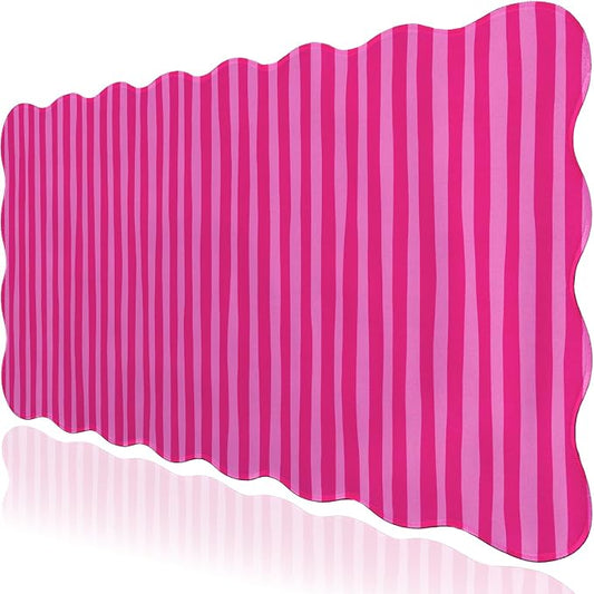 L-SPOUTTO Hot Pink Striped Mouse Pad,Scalloped Desk Mat XXL Large Geometric Gaming Mousepad,35.4x15.7in Non-Slip Rubber Base Keyboard Pad Waterproof Desktop Mat for Laptop Computer Game Home Office