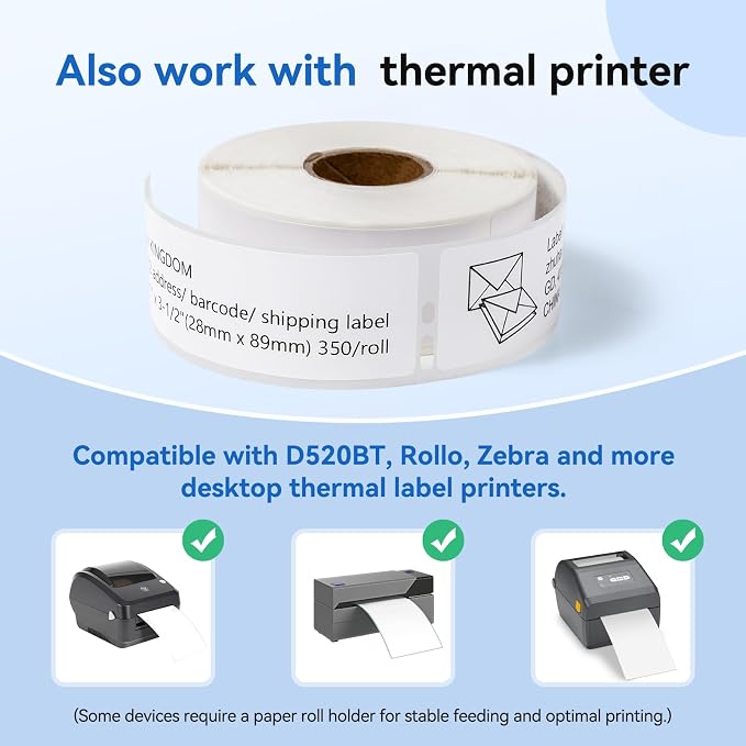 Compatible with DYMO LW 30252 Thermal Label Maker Refill 1-1/8" x 3-1/2" | 12 Roll, 28 x 89 mm, 350/roll, Compatible with LabelWriter 450 Twin Turbo 4XL printer, For multipurpose address barcode Label