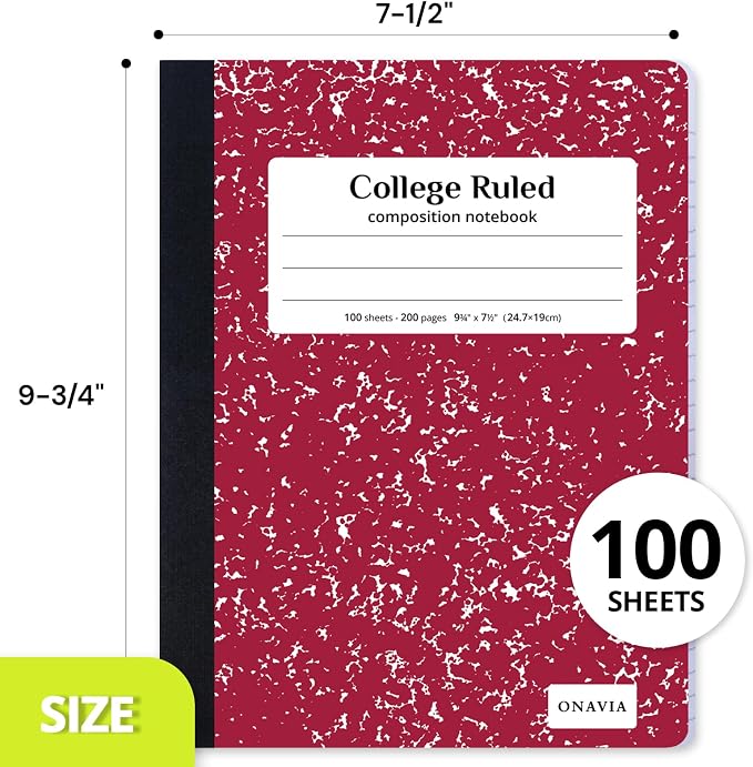ONAVIA Composition Notebook College Ruled Bulk, 200 Pages | 100 Sheets, 9.75 x 7.5 in, Marble Composition Books Bulk, Durable Comp Book, Notebooks for School, Classroom
