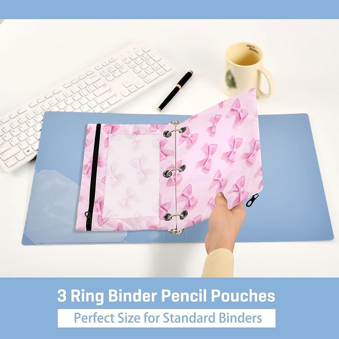Bow Tie Pencil Pouch Fits Standard 3-Ring Binders, Zipper Binder Pencil Bag with Clear Window for Office 2 Pack