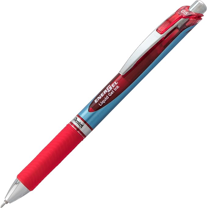 Pentel® EnerGel® RTX Retractable Liquid Gel Pens, Fine Point, 0.5mm, 54% Recycled, Assorted Barrel Colors, Red Ink, Pack Of 6 Pans