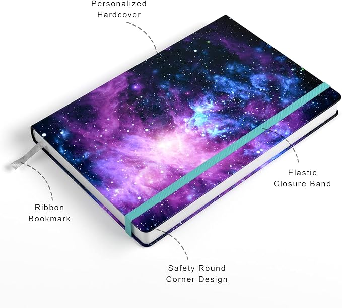 Lined Journal Notebook, Hardcover Journal for Women, Medium 5.7 x 8.4 in, 160 Pages Thick Paper, Cute Aesthetic Floral College Ruled Notebook for Writing Journaling Work School Office, Universe