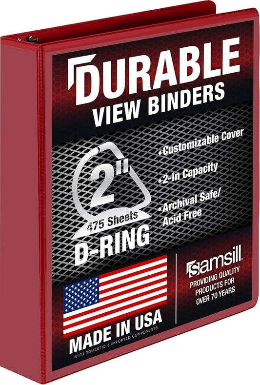 Samsill Durable 2 Inch Binder, D Ring Binder, Customizable Clear View Cover, Dragonfruit, Holds 475 Pages