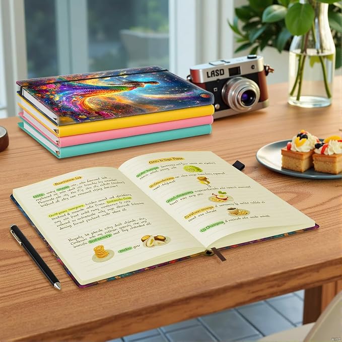 Hardcover Executive Notebooks, A5 PU Leather Lined Journal Notebook, 200 Pages Thick Paper Subject Notebooks for School,Work,Home Writing Business Notebook, Diary Book ，Rainbow Cosmic Garden Girl