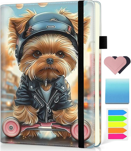 Hardcover Executive Notebooks, A5 PU Leather Lined Journal Notebook, 200 Pages Thick Paper Subject Notebooks for School,Work,Home Writing Business Notebook, Diary Book ，Cute Dog