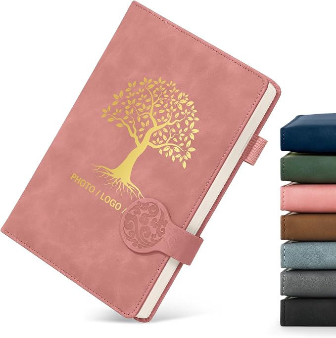 ENOMY A5 Lined Personalized Notebook Set with 10PC Pens Custom Journal for Writing Men Women Custom Notebook New Year Valentine's Day Gift, Pink