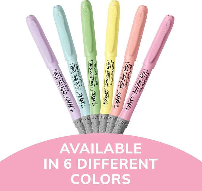 BIC Brite Liner Grip Pastel Highlighter Set, Chisel Tip, 6-Count Pack of Pastel Highlighters in Assorted Colors, Cute Highlighters for Bullet Journaling, Note Taking and More (Pack of 3)