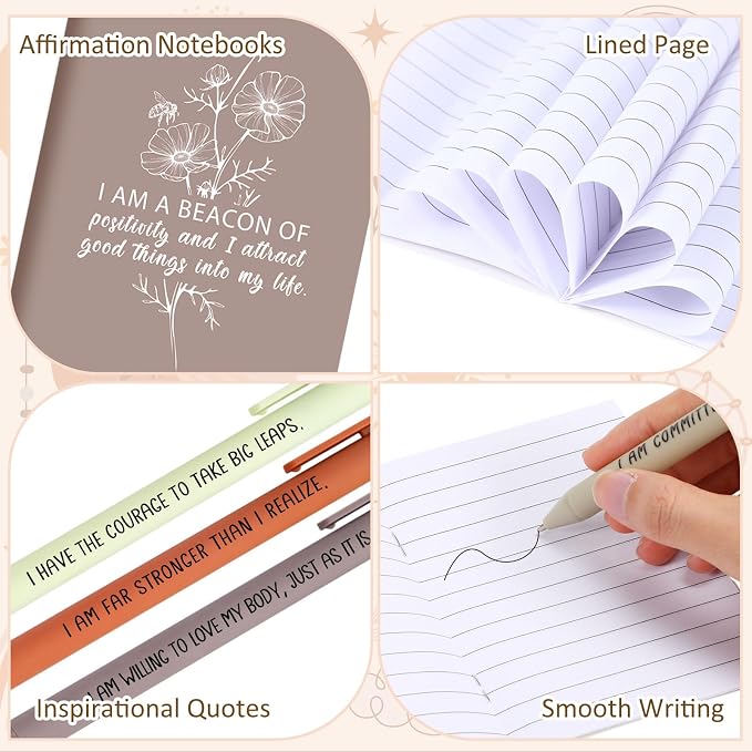 Mooliwe 96 Pcs Positive Affirmation Gift Set Gratitude Notebooks with Pens Small Bags Motivational Encouragement Notepads Daily Affirmations Journal for Women Stress Relief Self Care (Fresh)