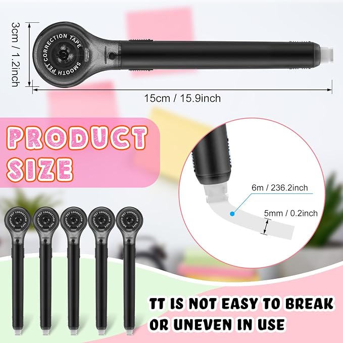 Gersoniel 25 Pack Correction Tape Pen Correctional Ink Tape Push Pull Protective, Easy to Use Applicator for School Office Supplies, 0.2 x 236 Inch (Black Color)