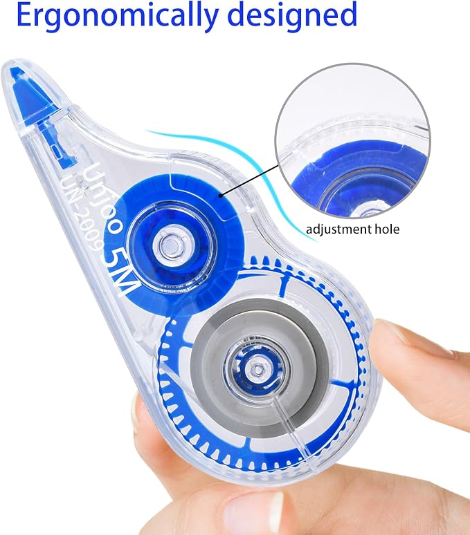 Unjoo White Correction Tape, For school, Office, 12pack, 5M/196"x0.2",Blue | Easy To Use Applicator for Instant Corrections Wrong Writing At Any Time, Tear-Resistant Correction tape Bulk