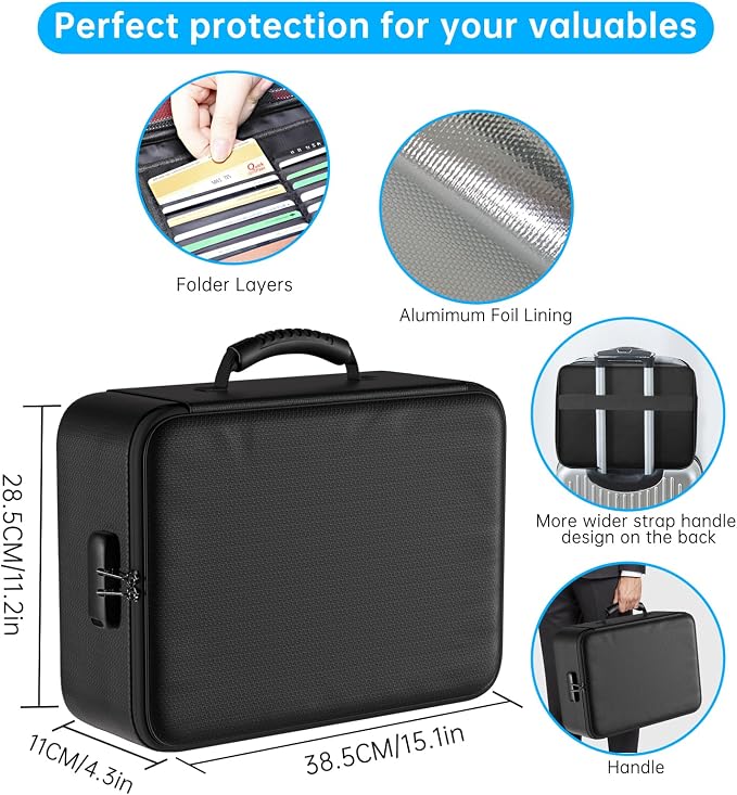 ENGPOW 5200°F Fireproof Document Bag with Lock,8 Layers Heat Insulated | Upgraded File Organizer Fireproof Box,Portable Home Travel Safe Storage for Important Documents,Passport,Laptop, Black(Soft)
