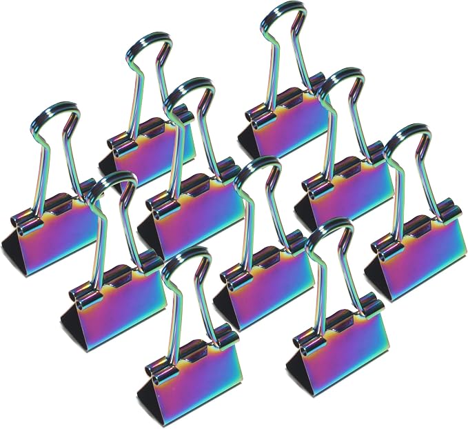 1 Inch Rainbow Paper Clamps, Medium Binder Clips for Home Office, 10 Pcs | Medium Rainbow Binder Clip, Colorful Paper Clamps, for Organizing Office Files, Folders, and Documents.