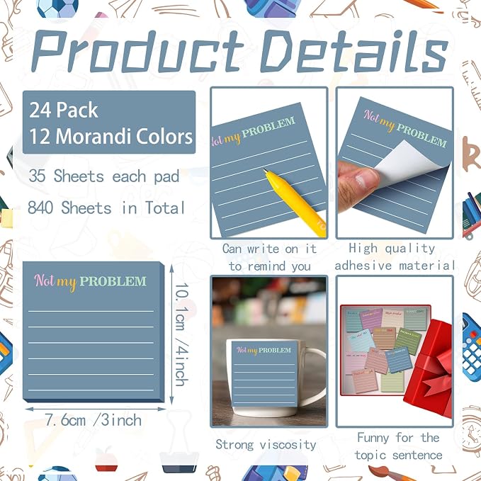 Yinder 24 Pcs Sticky Notes Gifts Bulk,Funny,Morandi Color