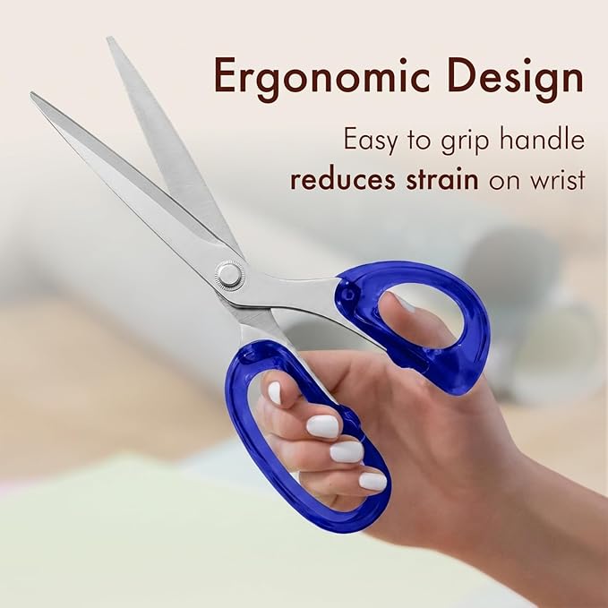 OfficeGoods 9” Stainless Steel Acrylic Scissors for Office and Home - Aesthetic and Sharp All Purpose Scissors, Perfect for Sewing, Arts and Crafts - Blue Silver Metal