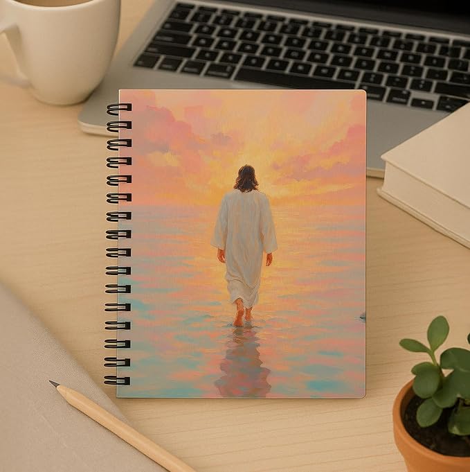 bitCNY Sunset Walk with Jesus Journal – Christian Faith Notebook – Spiritual Writing Pad for Devotion and Reflection, Spiral Bound 5.5x8.3 Inches