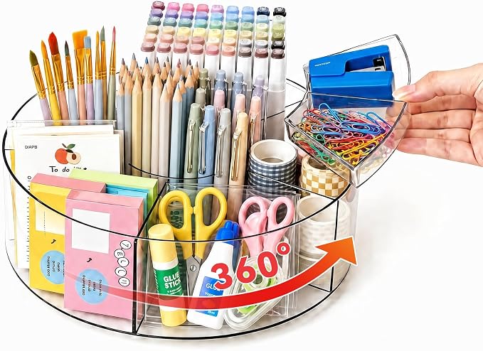 Desktop Rotating Pen Holder, 360° Rotating Acrylic Pen Stand with 6 Compartments, Transparent Marker Storage Box, Suitable for Schools, Offices, Classrooms, and Craft Rooms