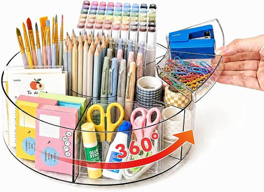 Desktop Rotating Pen Holder, 360° Rotating Acrylic Pen Stand with 6 Compartments, Transparent Marker Storage Box, Suitable for Schools, Offices, Classrooms, and Craft Rooms