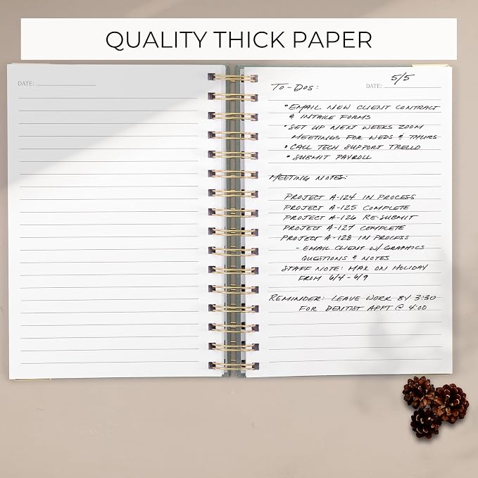 Aesthetic Thick Spiral Notebook Journal For Women in A5 Format - Modern Linen Hardcover College Ruled Note Book With 220 Lined Pages - Perfect For Writing And Staying Organized at Work or Schoo