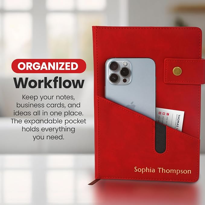 Promot Personalized Notebook - A5 Lined Leather PU Journal Notebook (Red) | Premium Leather-Look Cover, Smooth Lined Writing Pages, Durable Everyday Design, Elegant Professional Appearance