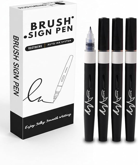 ROSYMENG Calligraphy Brush Pens, 4-Pack, Soft and Hard Tip Sign Pens Marker for Hand Lettering, Art Drawing, Sketching, Scrapbooking, Writing, Journaling
