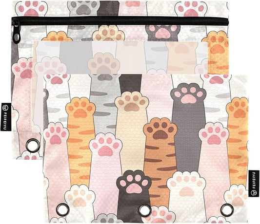ALAZA Pencil Pouch for 3 Ring Binder, Cute Paw Prints Binder Pencil Pouches with Clear Window Zipper Pencil Case Cosmetic Bags for Office College Supplies, 2PCS