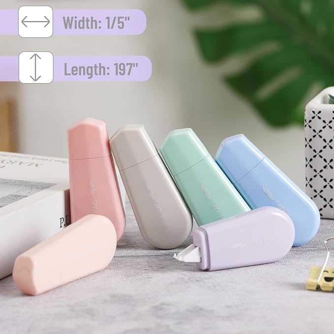Mr. Pen- Aesthetic Correction Tape, 0.2" x 197", 6 pcs, Pastel Colors | Cute Correction Tape