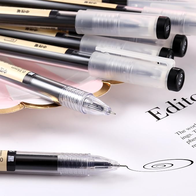 Chinco 12 Pieces 0.35 mm Black Gel Ink Pen Japanese Stationery Extra Fine Chinese Ballpoint Pen for Office School Korean Stationery Supply