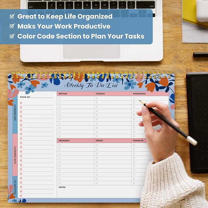 Weekly To Do List Notepad with 52 Undated Sheets（8.5"×11"）- Undated Weekly Planner Notepad for Office Desk Accessories and Supplies - Frosted Coral
