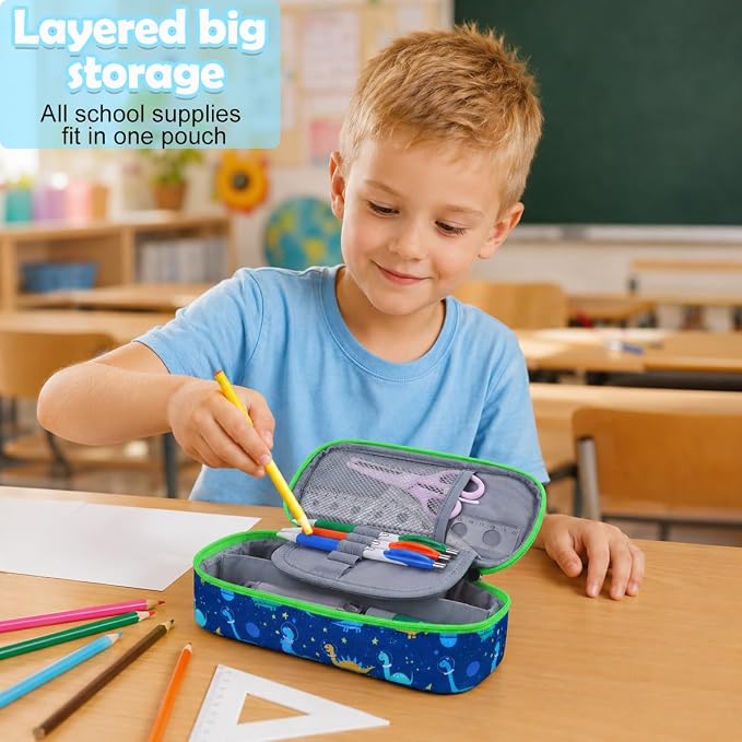RHCPFOVR Kids Pencil Case for Girls-Soft Zipper Large Capacity Pencil Pouch for Girls Pencil Case for School Pencil Bag for Toddler (Dinosaur)