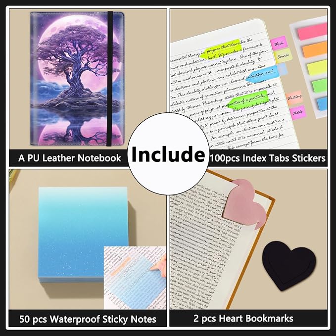 A5 Leather Lined Journal Notebook, 200 Pages Hardcover Executive Notebook for Men Women Office School Note Taking, Thick Writing Paper Daily Journal with Bookmarks/Indexes, Cosmic Tree of Life