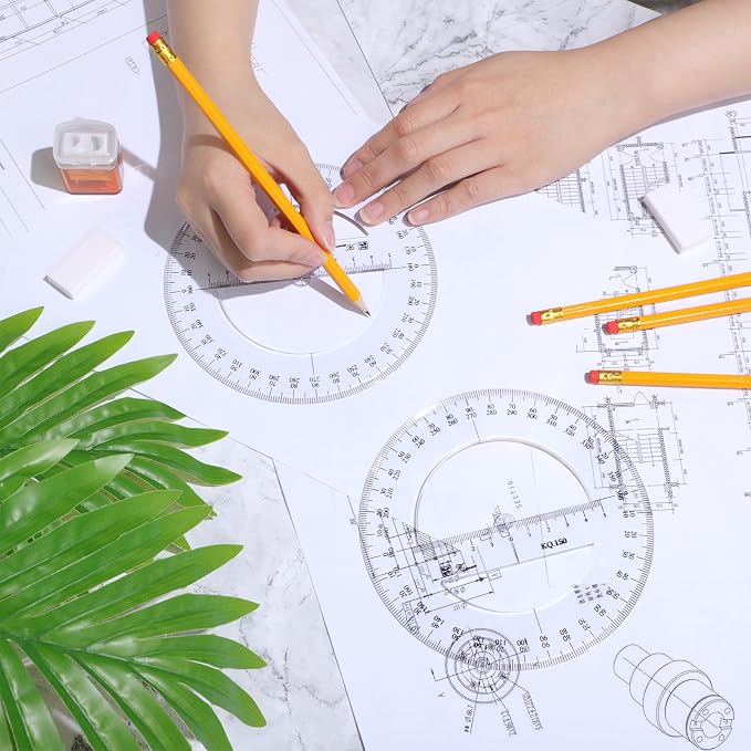 Zonon 2 Pack 360 Degree Protractor, 6 Inch Multifunctional Drawing Ruler Rotatable Mathematical Function Math Geometry Ruler Set, Large Clear Circle Protractor Drafting Tools for Engineering(Classic)