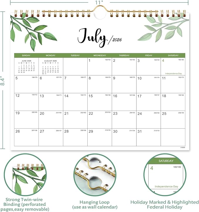 Calendar 2027 - Wall Calendar 2027, Jul. 2026 - Dec. 2027, 11" x 8.5", Small 18 Monthly Calendars 2027 with Thick Paper and Julian Date