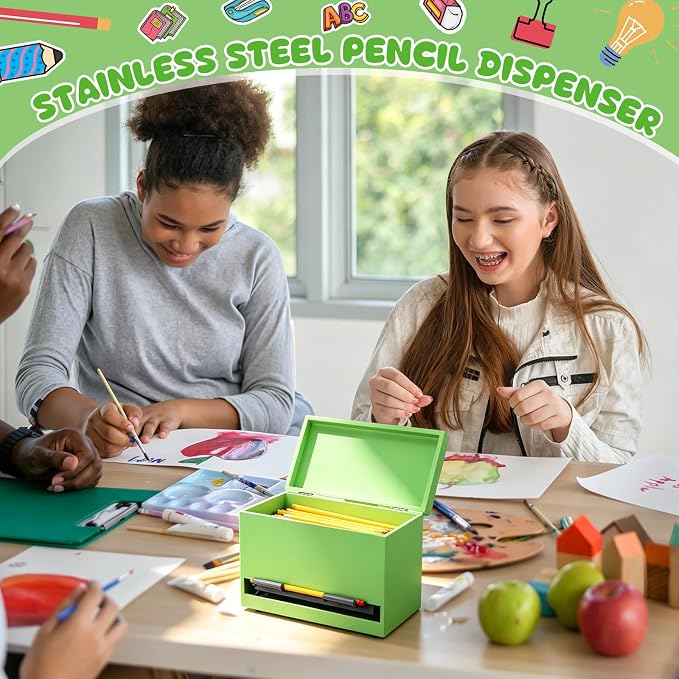 Yalikop 1 Pc Wooden Pencil Dispenser for Classroom Pastel Wood Pencils Holder for up to 200 Pencils Reusable Straw Dispenser for Home Office Teachers Supplies Storage (Classic,Light Green)