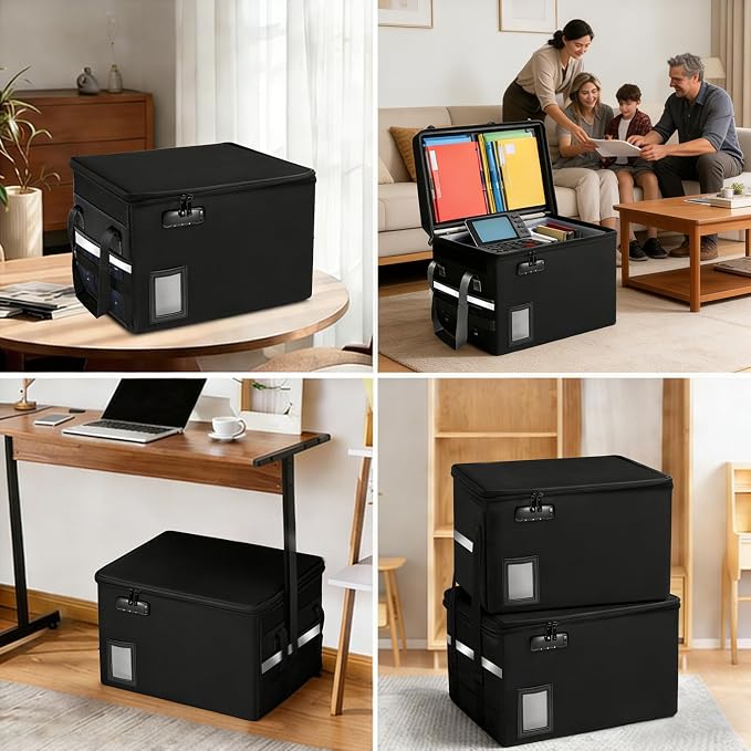 Large Fireproof Document File Organizer Box, 6400°F Fireproof Storage Filing Cabinet with Lock, Portable Office Safe Box for Hanging Letter/Legal Folder 16.1 x 12.9 x 11in (Black)