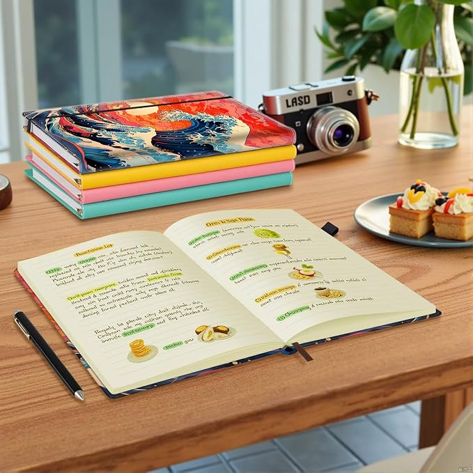 Hardcover Executive Notebooks, A5 PU Leather Lined Journal Notebook, 200 Pages Thick Paper Subject Notebooks for School,Work,Home Writing Business Notebook, Diary Book ， Waves