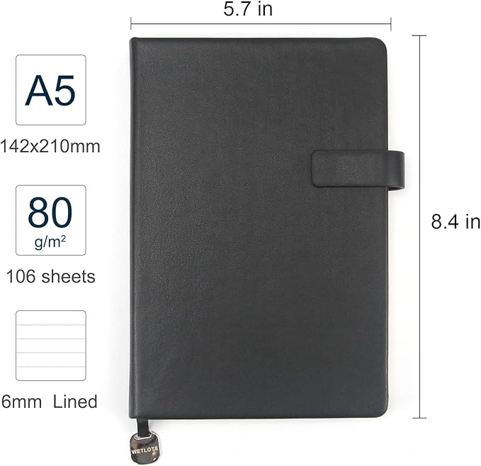 A5 Hard Cover Lined Notebook, Pen Holder & Gold Edges, 180° Lay Flat Journal, Large 5.7 x 8.4 in, Bookmark & Gift Box, Business Notebook for Work, Study, Travel(Black)