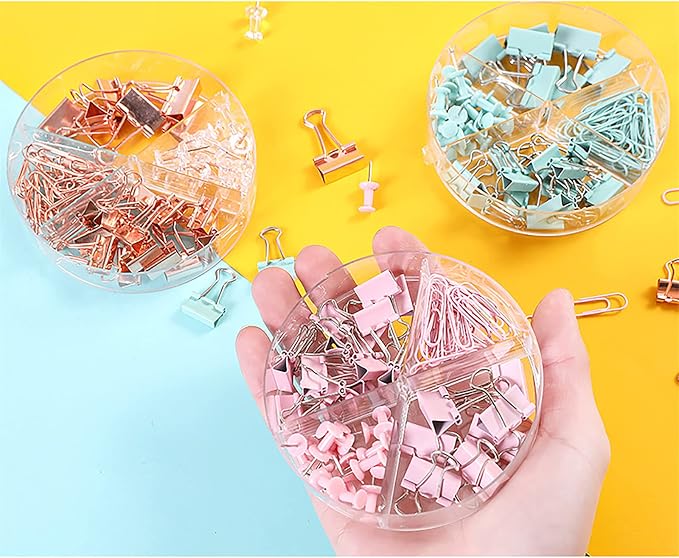72 Pcs Pink Small Binder Clips, Paper Clips and Thumbtack for Office Work School and Home Supplies (72pcs Mixed, Pink)