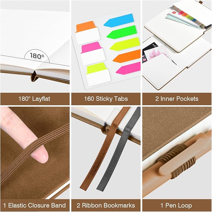 Lined Journal Notebook, 3 Pack A5 College Ruled Notebooks for Work, Hardcover Notebook Each with 2 Pockets & Pen, Leather Journal for Women, Men, 160 Pages, 100GSM Thick Paper ( Brown 5.7" x 8.3" ) | Each 160 Lined Pages, 5.75" x 8.38", PU Leather Hard...