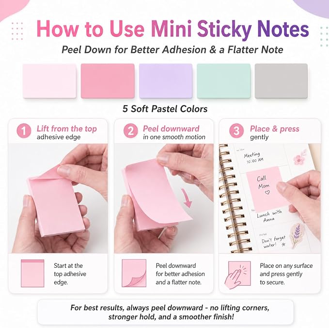 Fainne 120 Pads Sticky Notes Bulk 1.5 x 2 Inch Mini Self Stick Note Small Assorted Bright Colors Paper Memo for Office School Notebook Supplies 50 Sheets/pad (Simple Style,Pastel Mix)