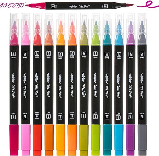 Mr. Pen- Dual Tip Brush Pens, 12 pcs, Vibrant Colors | Brush and Fine Tip Marker, Dual Tip Markers, Art Markers for Adults