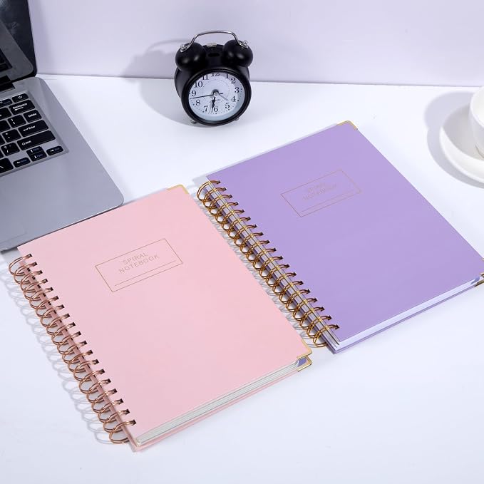 Yoment 2 Pack 5 Subject Notebook College Ruled, Hardcover Spiral Notebooks for Work School, B5 Multi Subject Notebook with Tabs Dividers, 240 Pages Lined Journal for Women Men, Pink&Purple